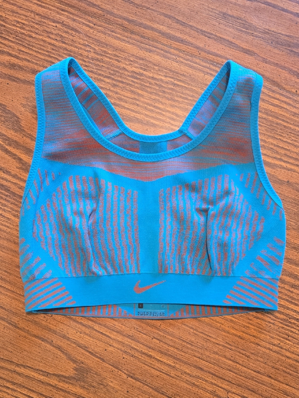 Nike Turquoise Blue With Orange Accents Seamless Sports Bra